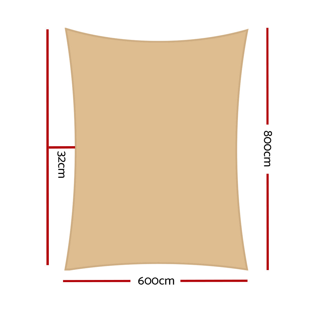 Umbrellas & Sunshades: Instahut Shade Sail 6x8m Rectangle 185GSM 95% Sand Shade Cloth