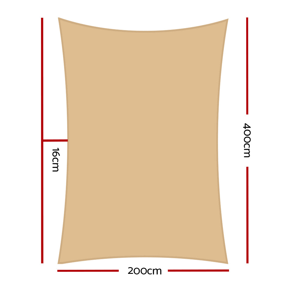 Umbrellas & Sunshades: Instahut Waterproof Shade Sail 2x4m Rectangle Sand 95% Shade Cloth