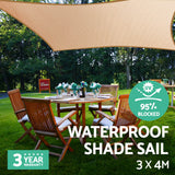 Umbrellas & Sunshades: Instahut Waterproof Shade Sail 3x4m Rectangle Sand 95% Shade Cloth