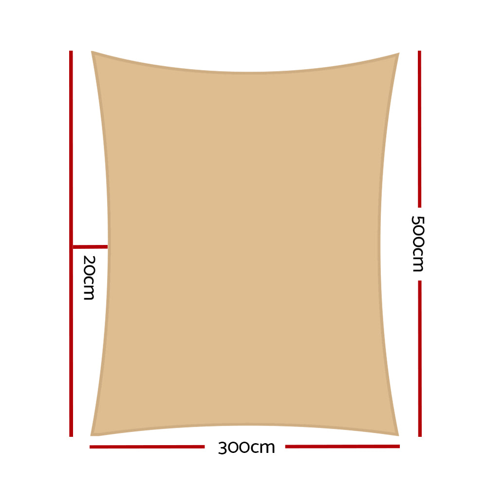 Umbrellas & Sunshades: Instahut Waterproof Shade Sail 3x5m Rectangle Sand 95% Shade Cloth