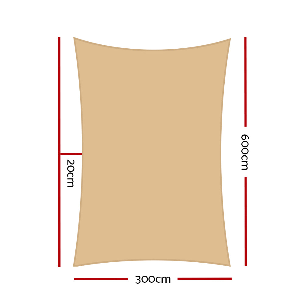 Umbrellas & Sunshades: Instahut Waterproof Shade Sail 3x6m Rectangle Sand 95% Shade Cloth