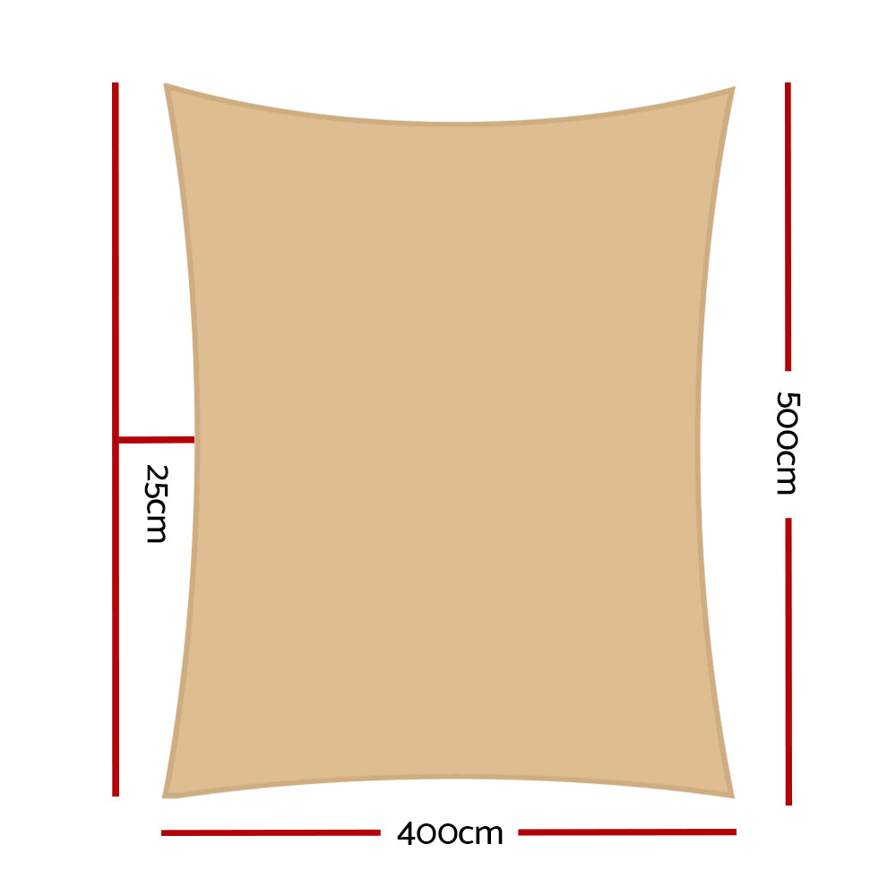 Umbrellas & Sunshades: Instahut Waterproof Shade Sail 4x5m Rectangle Sand 95% Shade Cloth