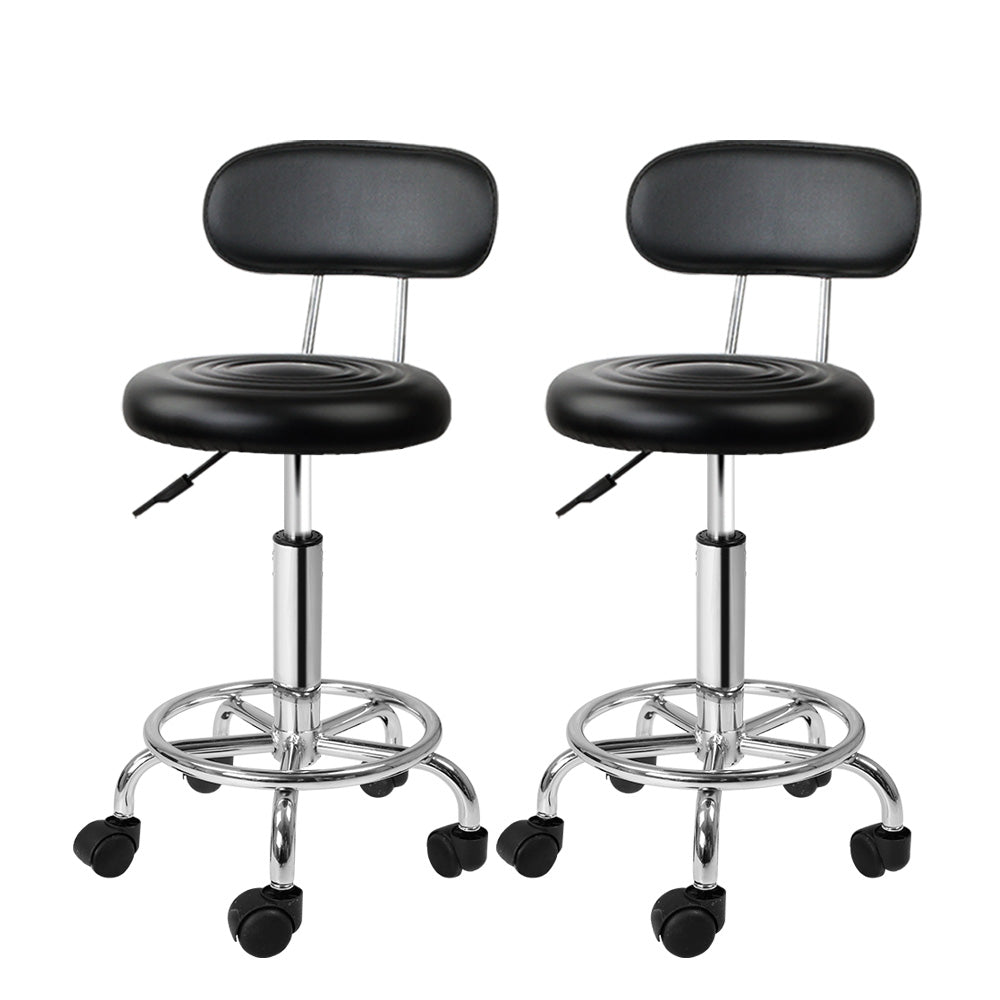 Ottomans & Footstools: Artiss 2x Salon Stool Swivel Chair Backrest Black