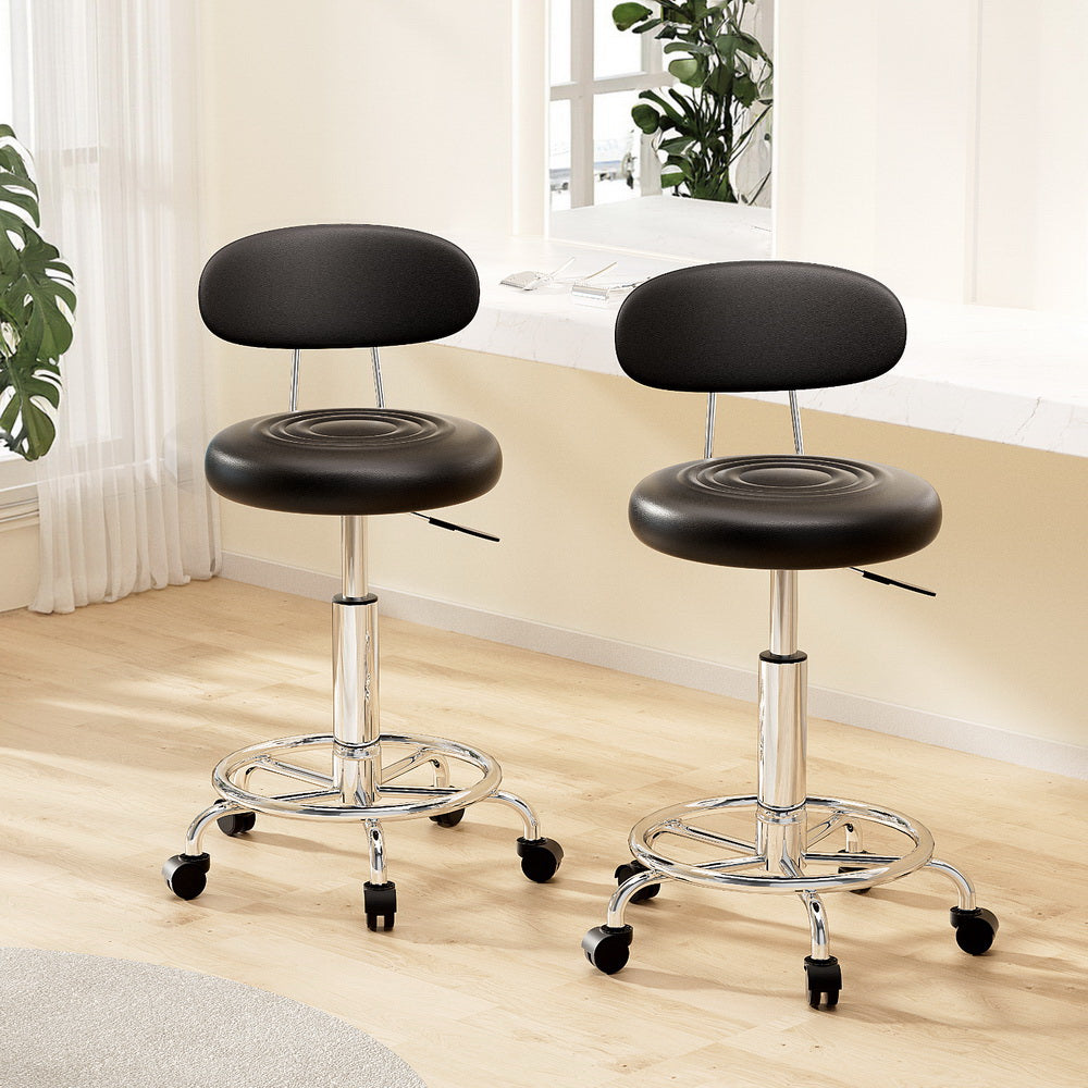 Ottomans & Footstools: Artiss 2x Salon Stool Swivel Chair Backrest Black