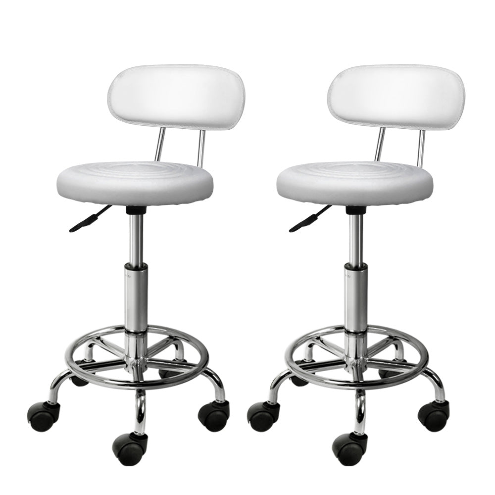 Ottomans & Footstools: Artiss 2x Salon Stool Swivel Chair Backrest White
