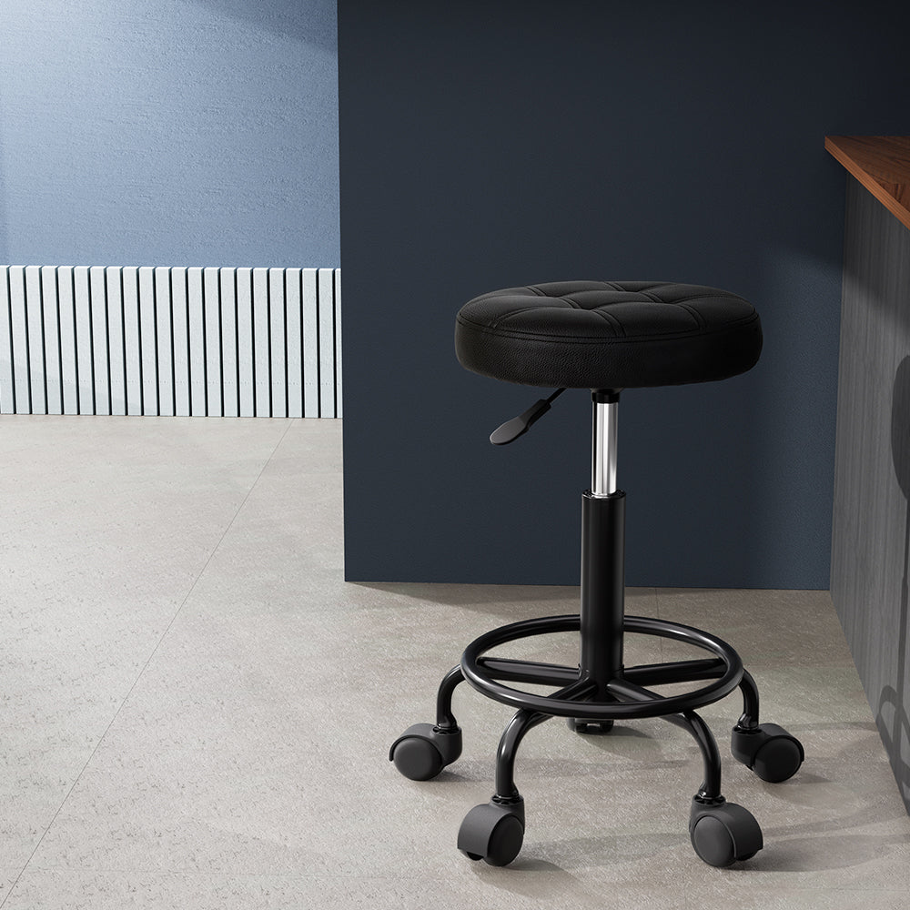 Ottomans & Footstools: Artiss Salon Stool Round Swivel Chairs Black