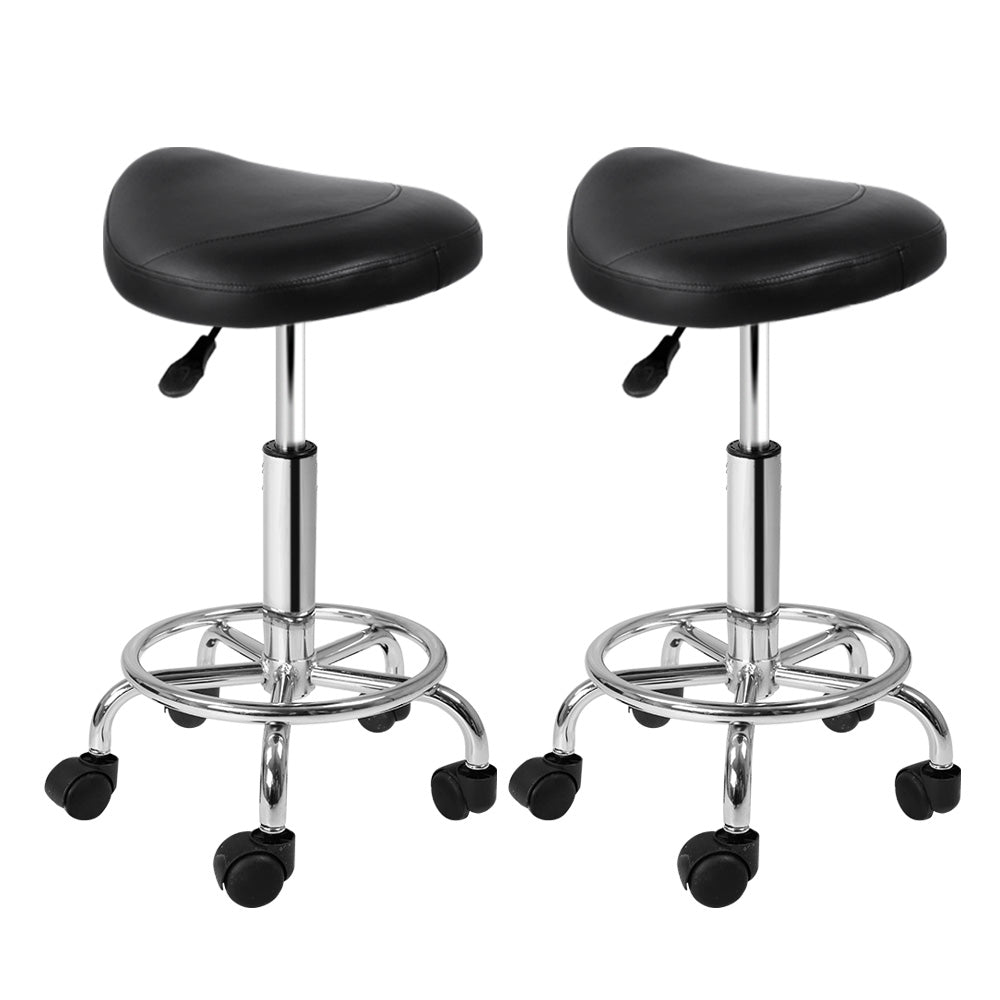 Ottomans & Footstools: Artiss 2x Salon Stool Saddle Swivel Chair Black