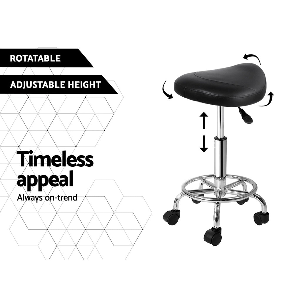 Ottomans & Footstools: Artiss 2x Salon Stool Saddle Swivel Chair Black