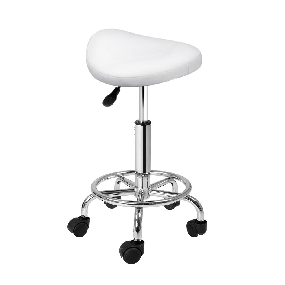 Ottomans & Footstools: Artiss Salon Stool Saddle Swivel Chair White