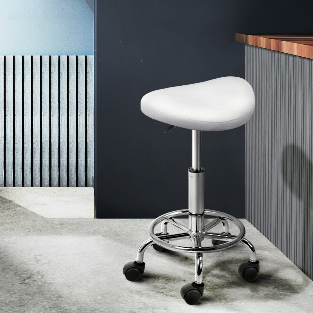 Ottomans & Footstools: Artiss Salon Stool Saddle Swivel Chair White