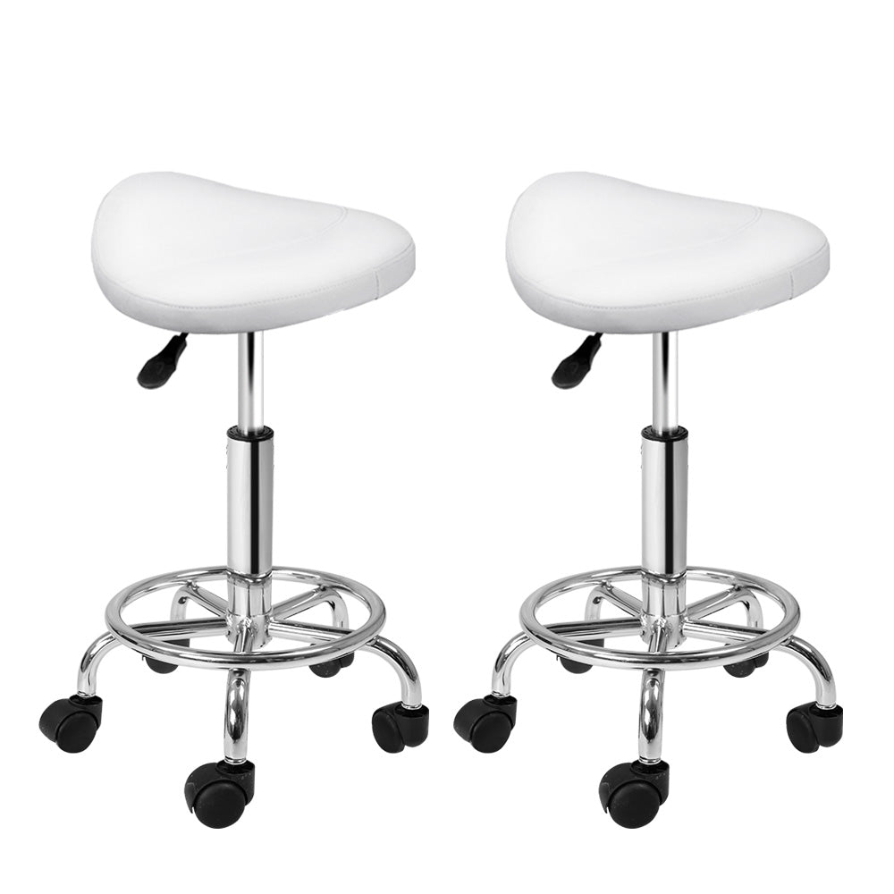 Ottomans & Footstools: Artiss 2x Salon Stool Saddle Swivel Chair White