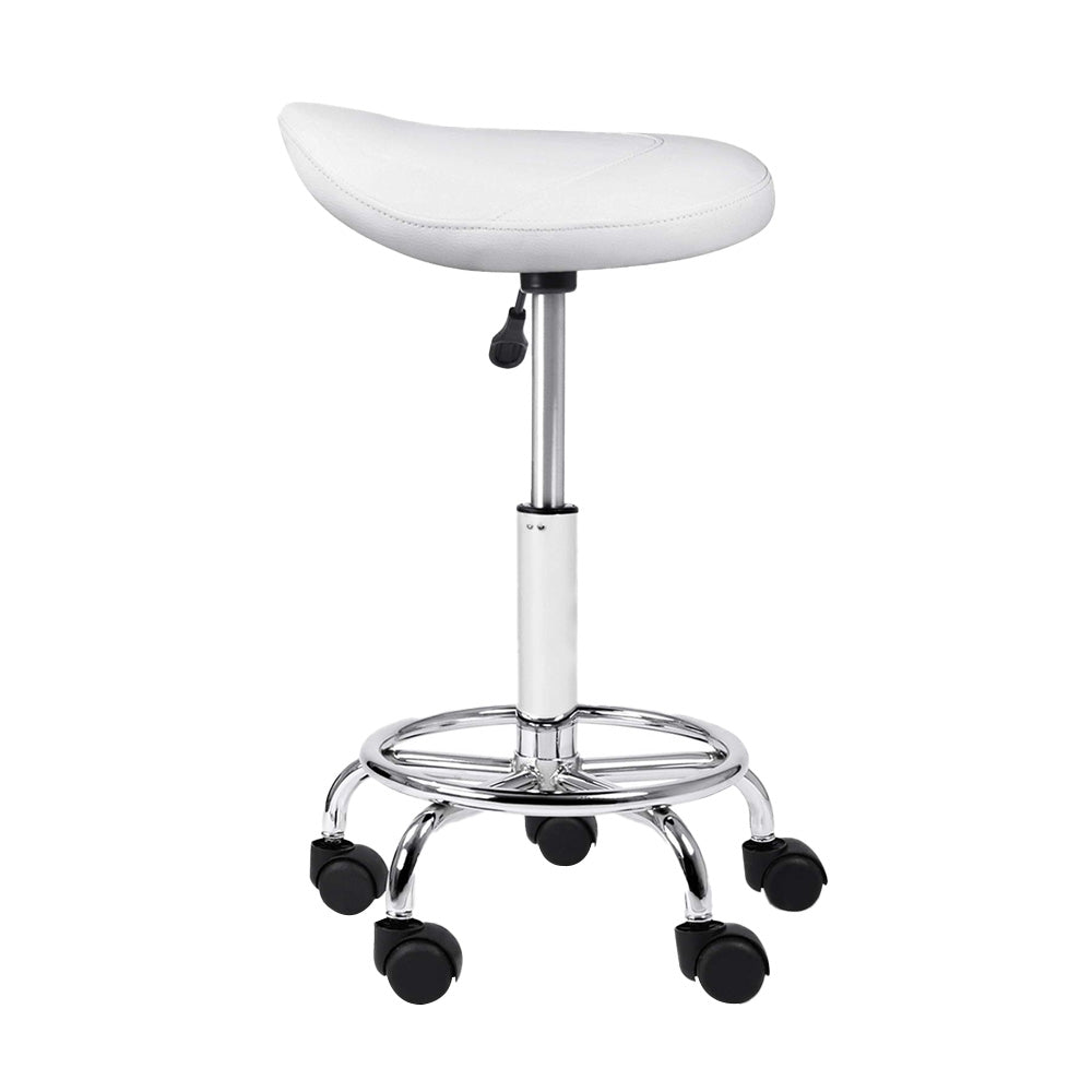 Ottomans & Footstools: Artiss 2x Salon Stool Saddle Swivel Chair White
