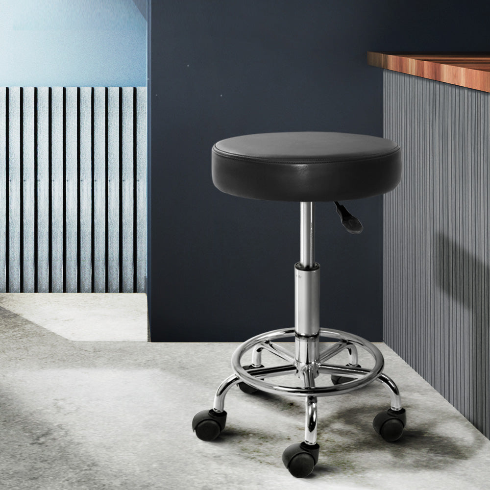Ottomans & Footstools: Artiss Salon Stool Round Swivel Chair Black