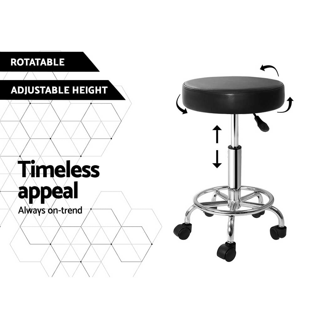Ottomans & Footstools: Artiss 2x Salon Stool Round Swivel Chair Black