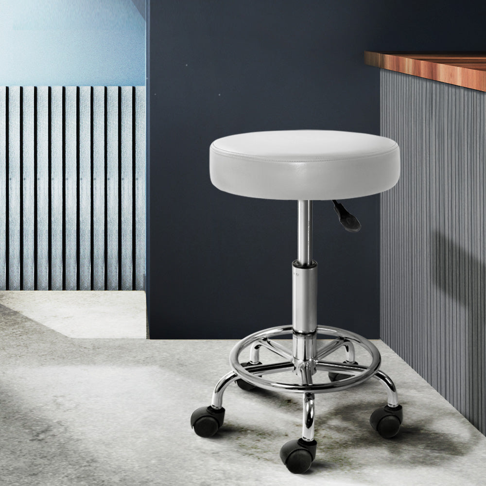 Ottomans & Footstools: Artiss Salon Stool Round Swivel Chair White