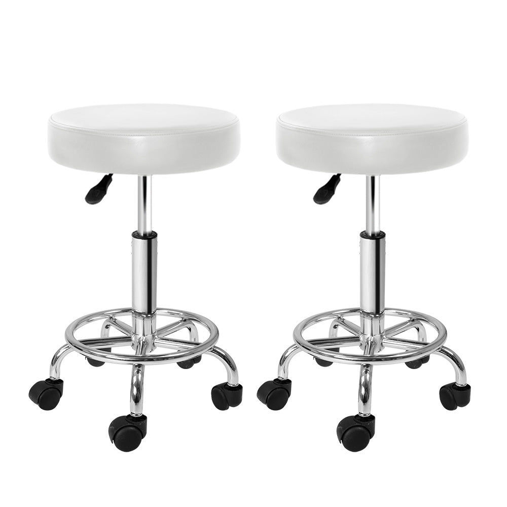 Ottomans & Footstools: Artiss 2x Salon Stool Round Swivel Chair White