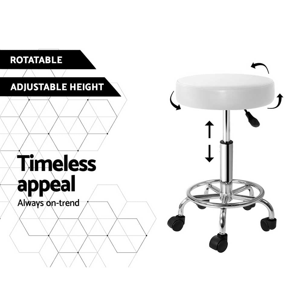 Ottomans & Footstools: Artiss 2x Salon Stool Round Swivel Chair White