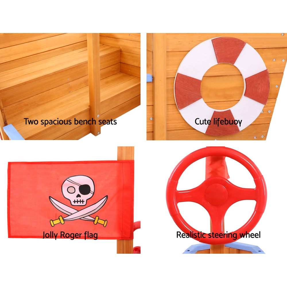 Outdoor Play Equipment: Keezi Kids Sandpit Wooden Boat Sand Pit with Canopy Bench Seat Beach Toys 165cm
