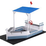 Outdoor Play Equipment: Keezi Kids Sandpit Wooden Box Boat Canopy Flag Outdoor Toys Children Blue