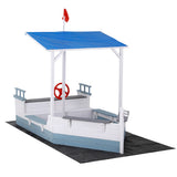Outdoor Play Equipment: Keezi Kids Sandpit Wooden Box Boat Canopy Flag Outdoor Toys Children Blue