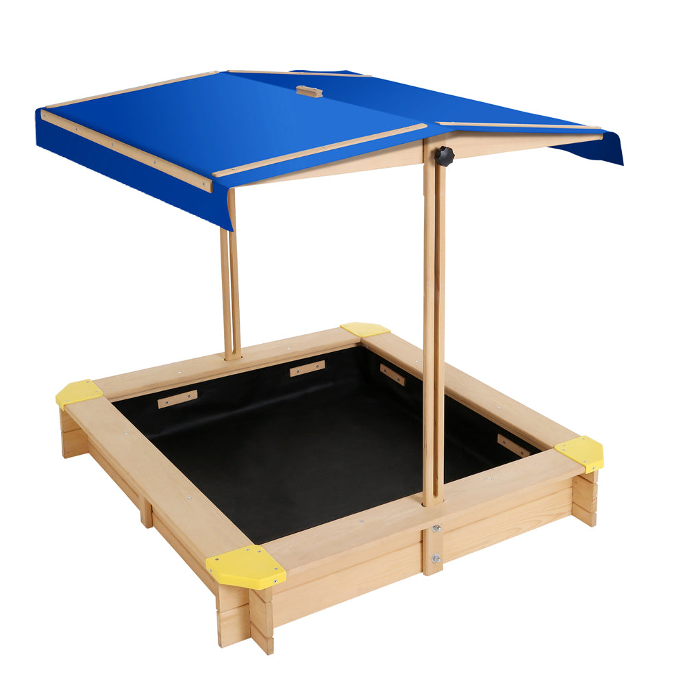Outdoor Play Equipment: Keezi Kids Sandpit Wooden Sandbox Sand Pit with Canopy Bench Seat Toys 101cm