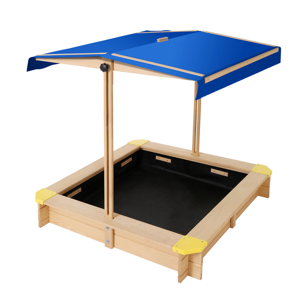 Outdoor Play Equipment: Keezi Kids Sandpit Wooden Sandbox Sand Pit with Canopy Bench Seat Toys 101cm
