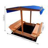 Outdoor Play Equipment: Keezi Kids Sandpit Wooden Sandbox Sand Pit with Canopy Foldable Seat Toys 120cm