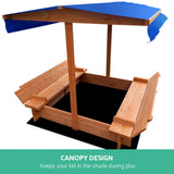 Outdoor Play Equipment: Keezi Kids Sandpit Wooden Sandbox Sand Pit with Canopy Foldable Seat Toys 120cm