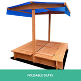Outdoor Play Equipment: Keezi Kids Sandpit Wooden Sandbox Sand Pit with Canopy Foldable Seat Toys 120cm