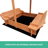 Outdoor Play Equipment: Keezi Kids Sandpit Wooden Sandbox Sand Pit with Canopy Foldable Seat Toys 120cm