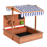 Outdoor Play Equipment: Keezi Kids Sandpit Wooden Canopy Sandbox With Cover Funnel Outdoor Toys 110cm