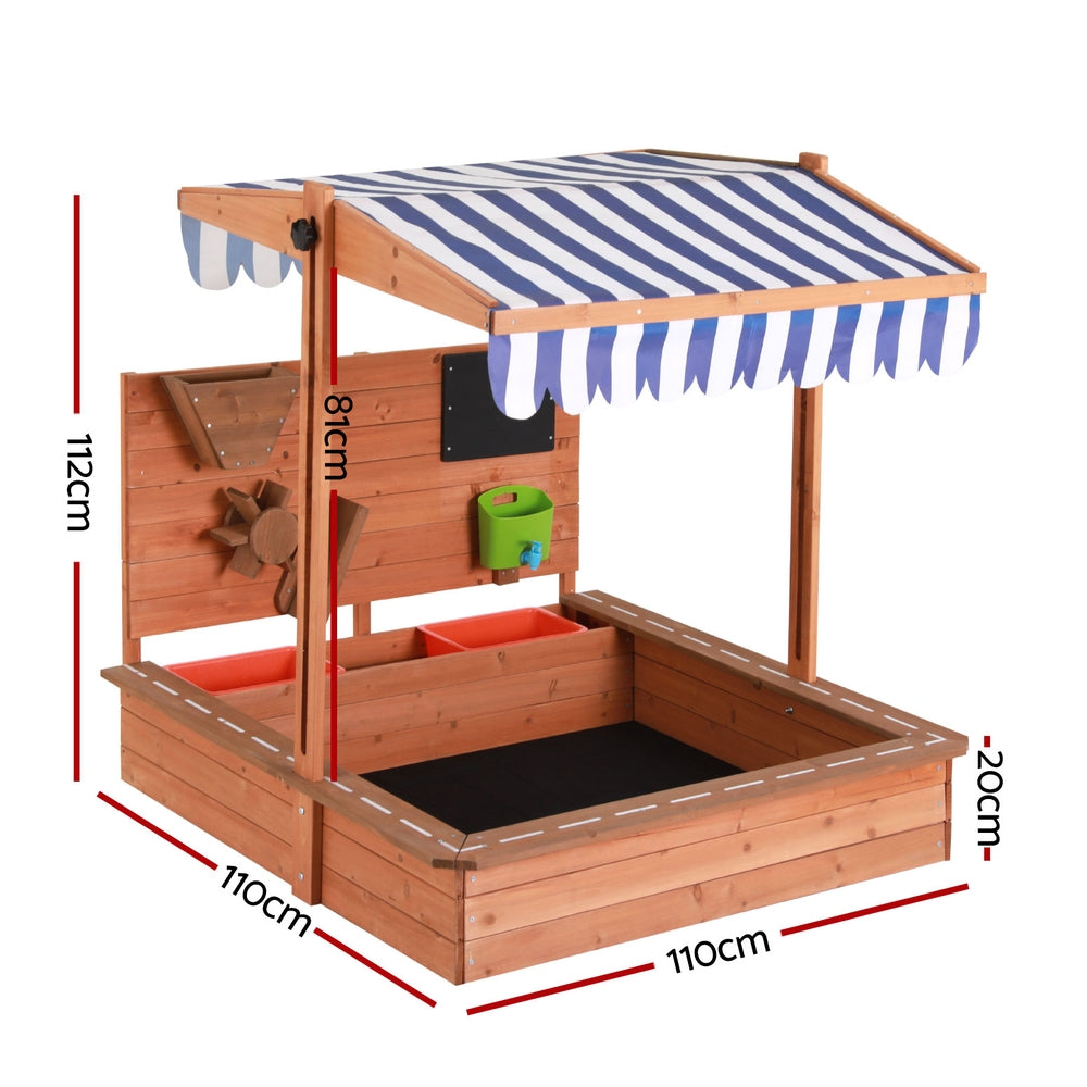 Outdoor Play Equipment: Keezi Kids Sandpit Wooden Canopy Sandbox With Cover Funnel Outdoor Toys 110cm