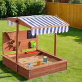 Outdoor Play Equipment: Keezi Kids Sandpit Wooden Canopy Sandbox With Cover Funnel Outdoor Toys 110cm