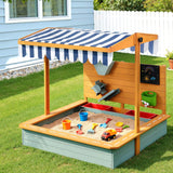 Outdoor Play Equipment: Keezi Kids Sandpit Wooden Canopy Sandbox With Cover Funnel Outdoor Toys 110cm Green