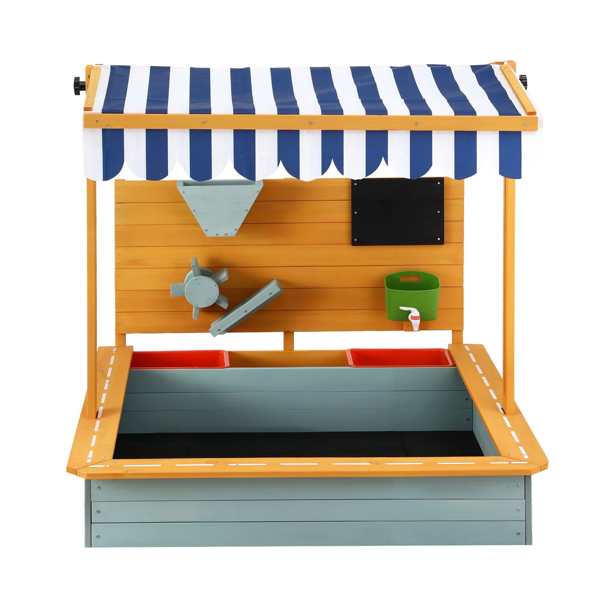 Outdoor Play Equipment: Keezi Kids Sandpit Wooden Canopy Sandbox With Cover Funnel Outdoor Toys 110cm Green