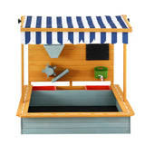 Outdoor Play Equipment: Keezi Kids Sandpit Wooden Canopy Sandbox With Cover Funnel Outdoor Toys 110cm Green
