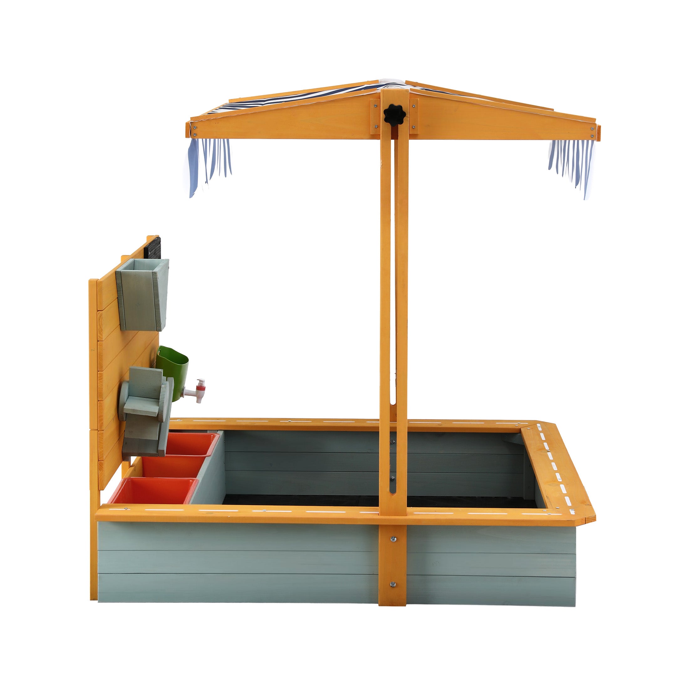 Outdoor Play Equipment: Keezi Kids Sandpit Wooden Canopy Sandbox With Cover Funnel Outdoor Toys 110cm Green