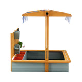 Outdoor Play Equipment: Keezi Kids Sandpit Wooden Canopy Sandbox With Cover Funnel Outdoor Toys 110cm Green