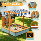 Outdoor Play Equipment: Keezi Kids Sandpit Wooden Canopy Sandbox With Cover Funnel Outdoor Toys 110cm Green