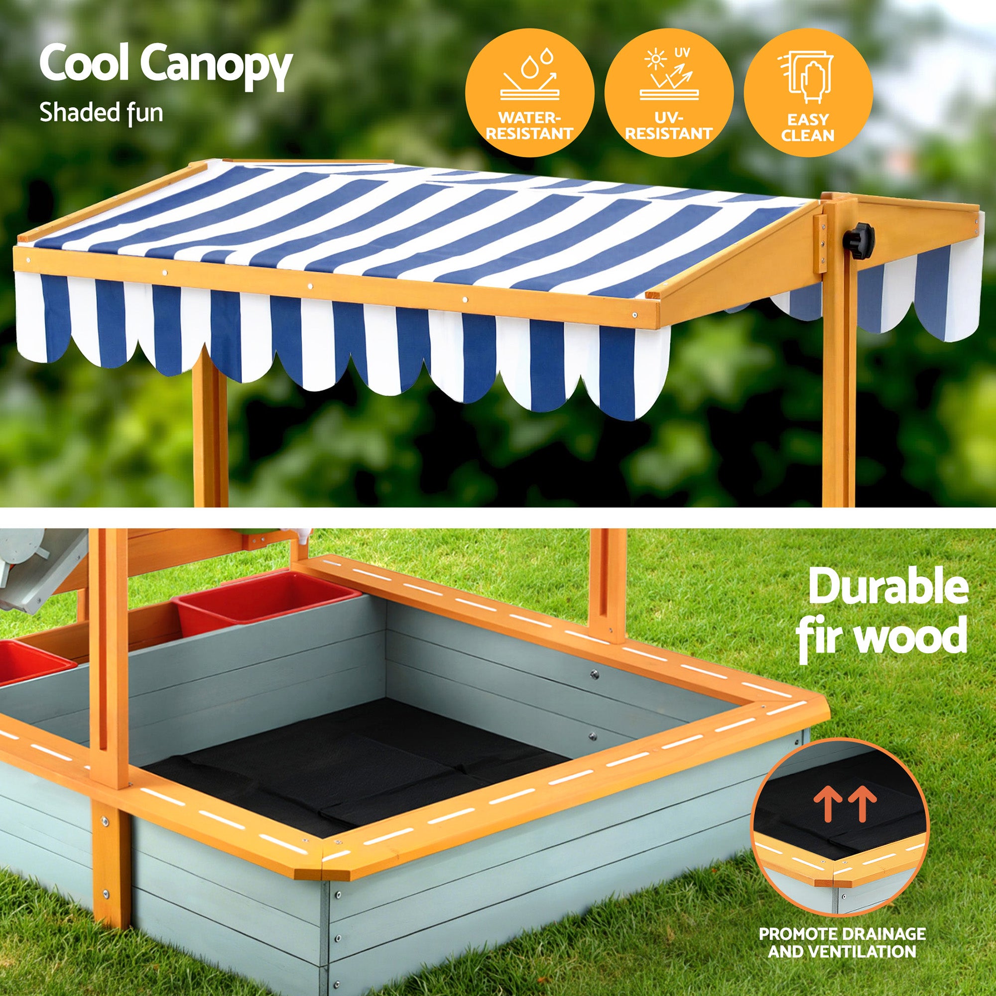 Outdoor Play Equipment: Keezi Kids Sandpit Wooden Canopy Sandbox With Cover Funnel Outdoor Toys 110cm Green