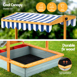 Outdoor Play Equipment: Keezi Kids Sandpit Wooden Canopy Sandbox With Cover Funnel Outdoor Toys 110cm Green