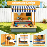 Outdoor Play Equipment: Keezi Kids Sandpit Wooden Canopy Sandbox With Cover Funnel Outdoor Toys 110cm Green