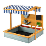 Outdoor Play Equipment: Keezi Kids Sandpit Wooden Canopy Sandbox With Cover Funnel Outdoor Toys 110cm Green