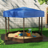 Outdoor Play Equipment: Keezi Kids Sandpit Wooden Hexagon Sand Pit with Canopy Outdoor Beach Toys 182cm