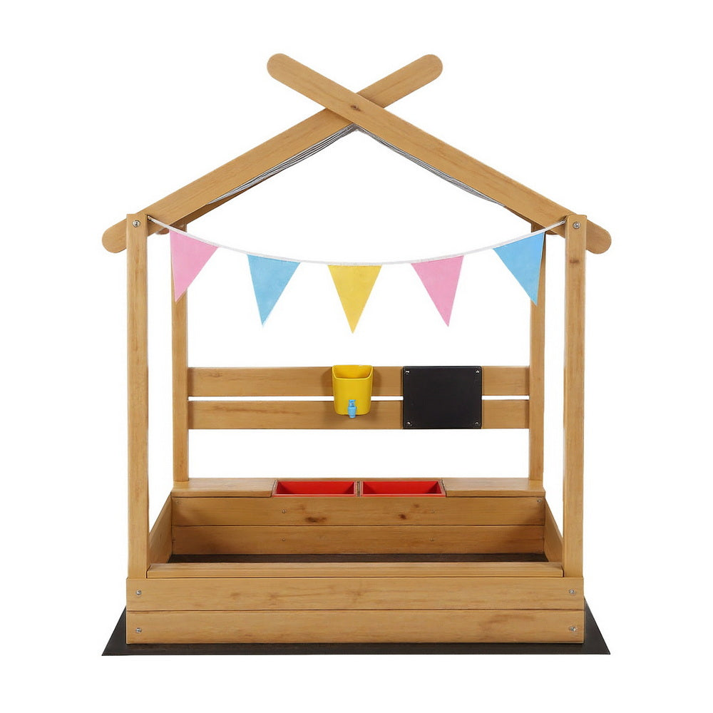 Outdoor Play Equipment: Keezi Kids Sandpit Wooden Sandbox Sand Pit with Canopy Water Basin Toys 146cm