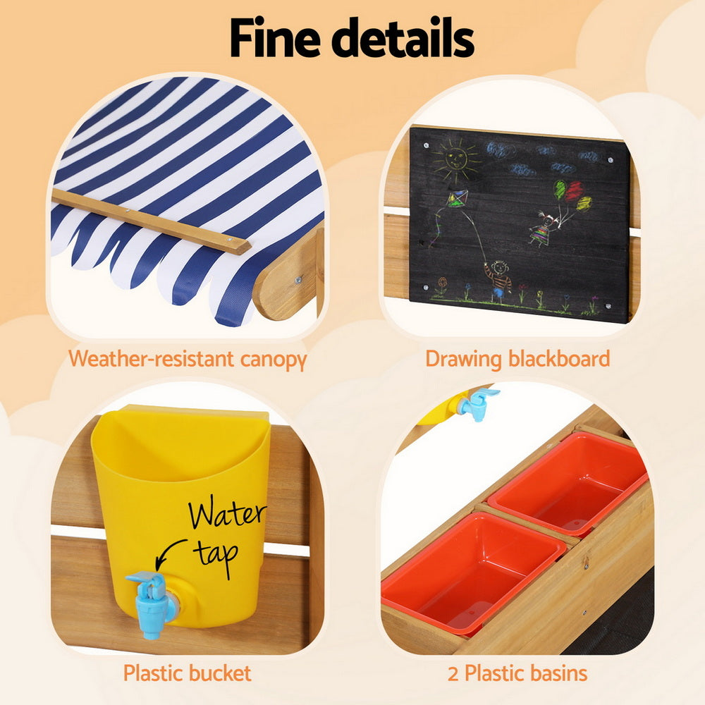 Outdoor Play Equipment: Keezi Kids Sandpit Wooden Sandbox Sand Pit with Canopy Water Basin Toys 146cm