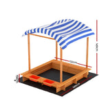 Outdoor Play Equipment: Keezi Kids Sandpit Wooden Sandbox Sand Pit with Canopy Water Basin Toys 146cm