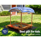 Outdoor Play Equipment: Keezi Kids Sandpit Wooden Sandbox Sand Pit with Canopy Water Basin Toys 146cm