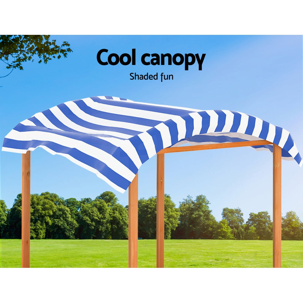 Outdoor Play Equipment: Keezi Kids Sandpit Wooden Sandbox Sand Pit with Canopy Water Basin Toys 146cm