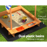 Outdoor Play Equipment: Keezi Kids Sandpit Wooden Sandbox Sand Pit with Canopy Water Basin Toys 146cm